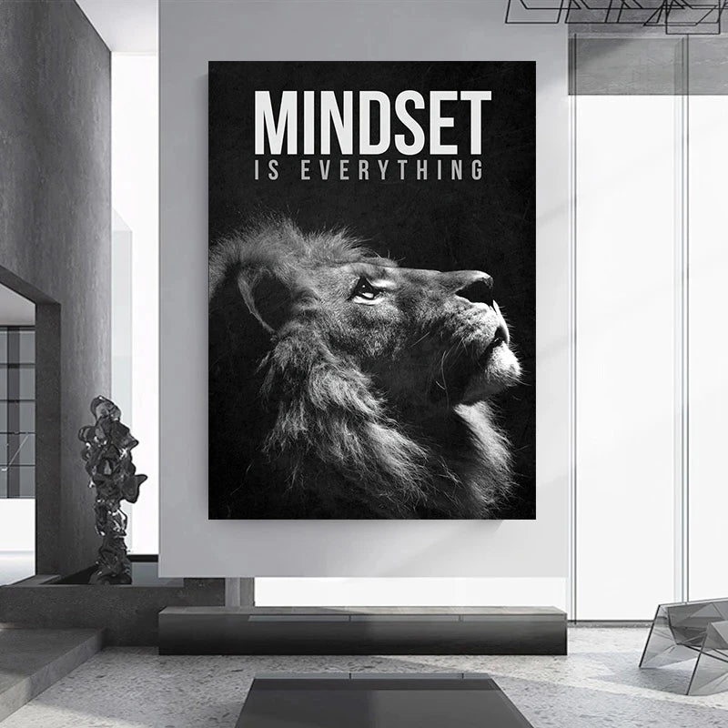 Motivational Quotes Success Canvas Poster Lion Mindset Is Everything Poster Wall Art Print Painting Office Living Room Decor