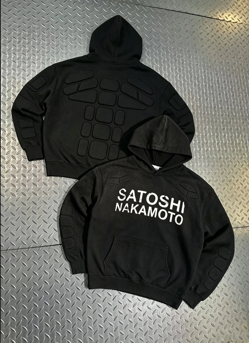 Street Casual SATOSHI Hoodies Pullover Embossed Pattern Embroidery Turtle Shell Design Washed Hooded Men Women Loose Sweatshirts