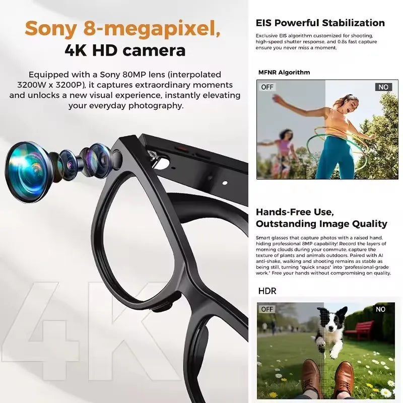 2026 New 800W 4K HD AI Smart Glasses Men Record Video 3600mAh Battery 120 Languages Translation Music Player Glasses With Camera