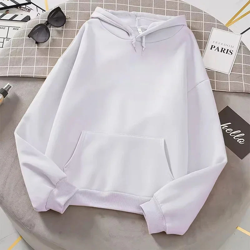 2025 White Hoodies Men Women Autumn Long Sleeve Pullover Tops Casual Pocket Hoodies Unisex Outer Loose Sport Wear