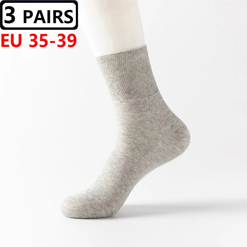 3 Pairs Plus Size EUR 45-50 Prevent Varicose Veins Socks Mens Diabetics Patients Cotton Loose Mouth Sock Man Women Comfort Meias