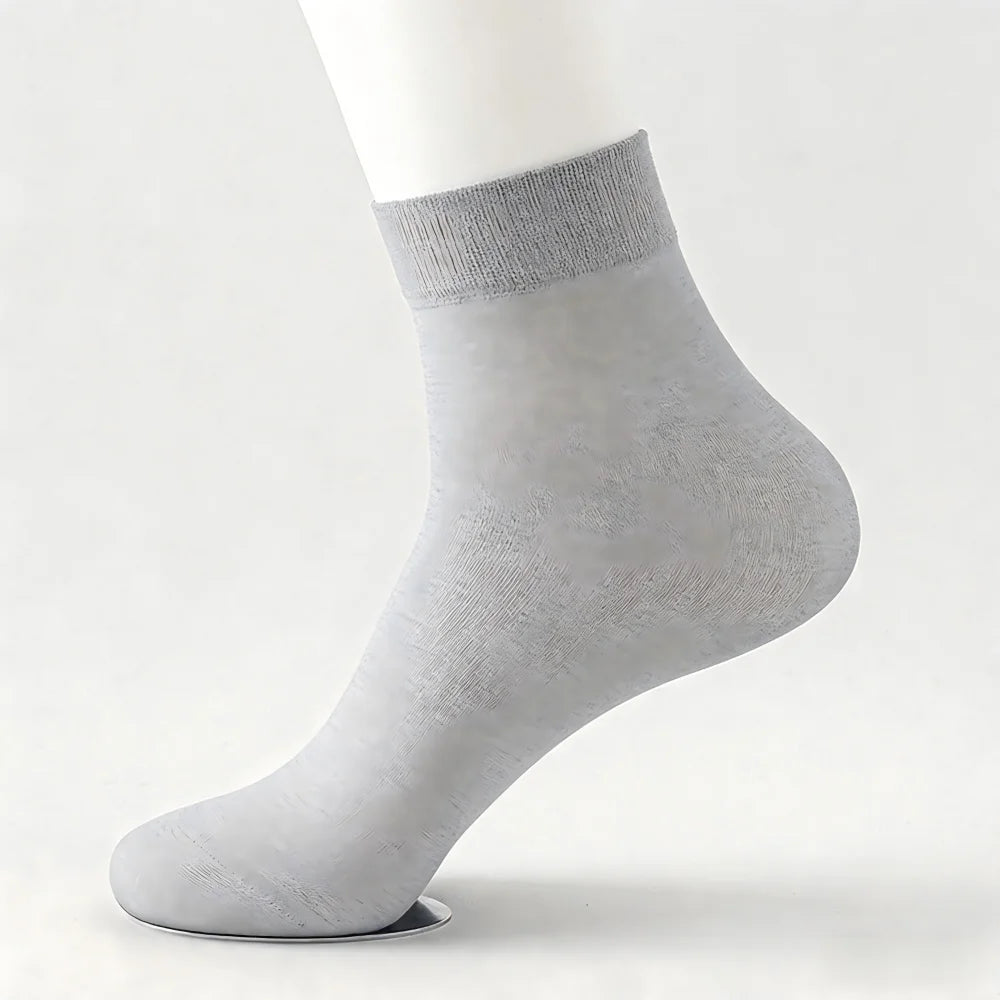 2026 New Spring Summer 10 Pairs Men's Business Casual Ice Silk Mid-Calf Socks Breathable Sweat Absorbing Ultra Thin Work Socks