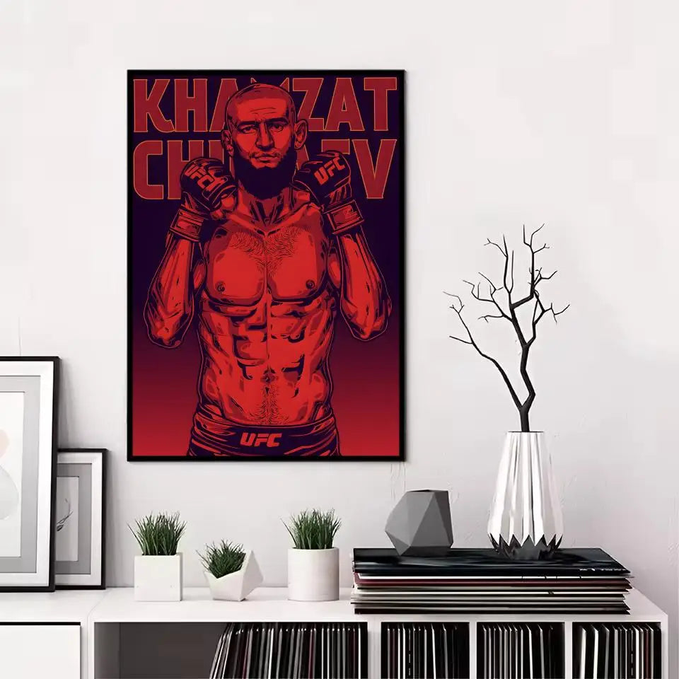 Khamzat Chimaev Painting Calligraphy Canvas Poster: Crease Free Waterproof Durable All Space Wall Decor