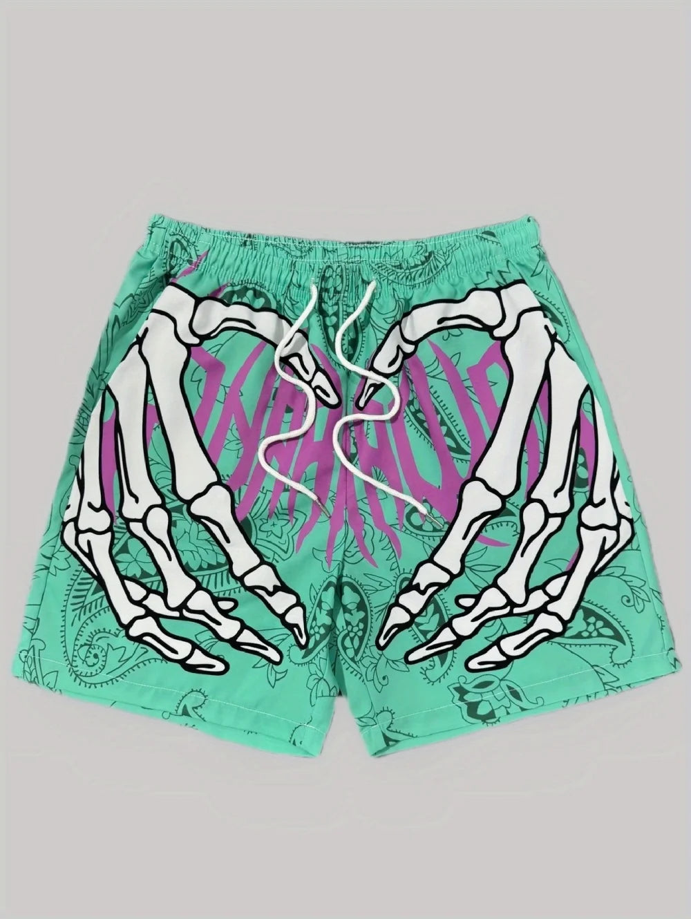 Fashion Men's 3D Skeleton Hand Printed Shorts Men Sports Breathable Oversize Beach Shorts Casual Swim Trunks Men Summer Clothing
