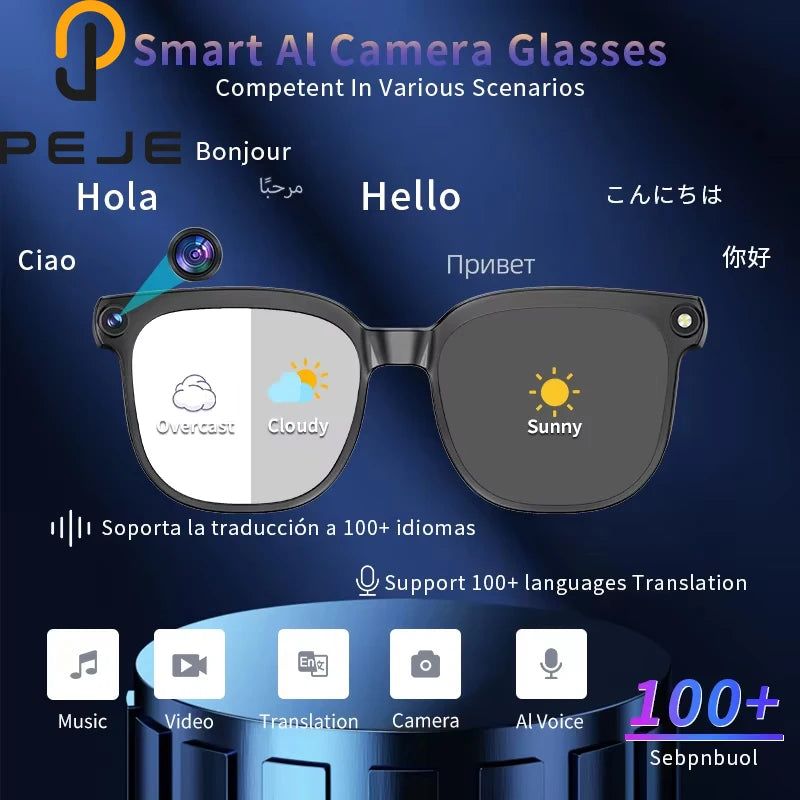 PEJE AI Smart Glasses with Camera, 1080P HD Video Recording Glasses, AI Assistant (ChatGPT/Doubao), Real-Time Translation