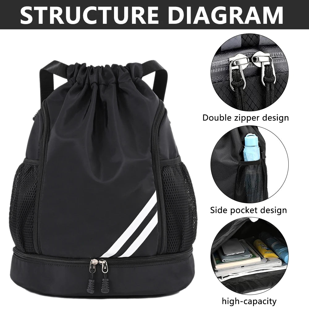 1PCS Sports Drawstring Backpack, Waterproof Sports Bag Soccer Bag Swim Gym Bag for Men Women with Ball Shoes Compartment