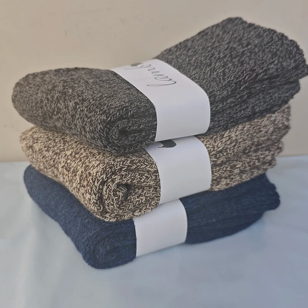 3/5 Pair Winter Men's Merino Wool Socks Super Thick Warm High Quality Harajuku Retro Snow Casual Antifreeze Cashmere Socks Men
