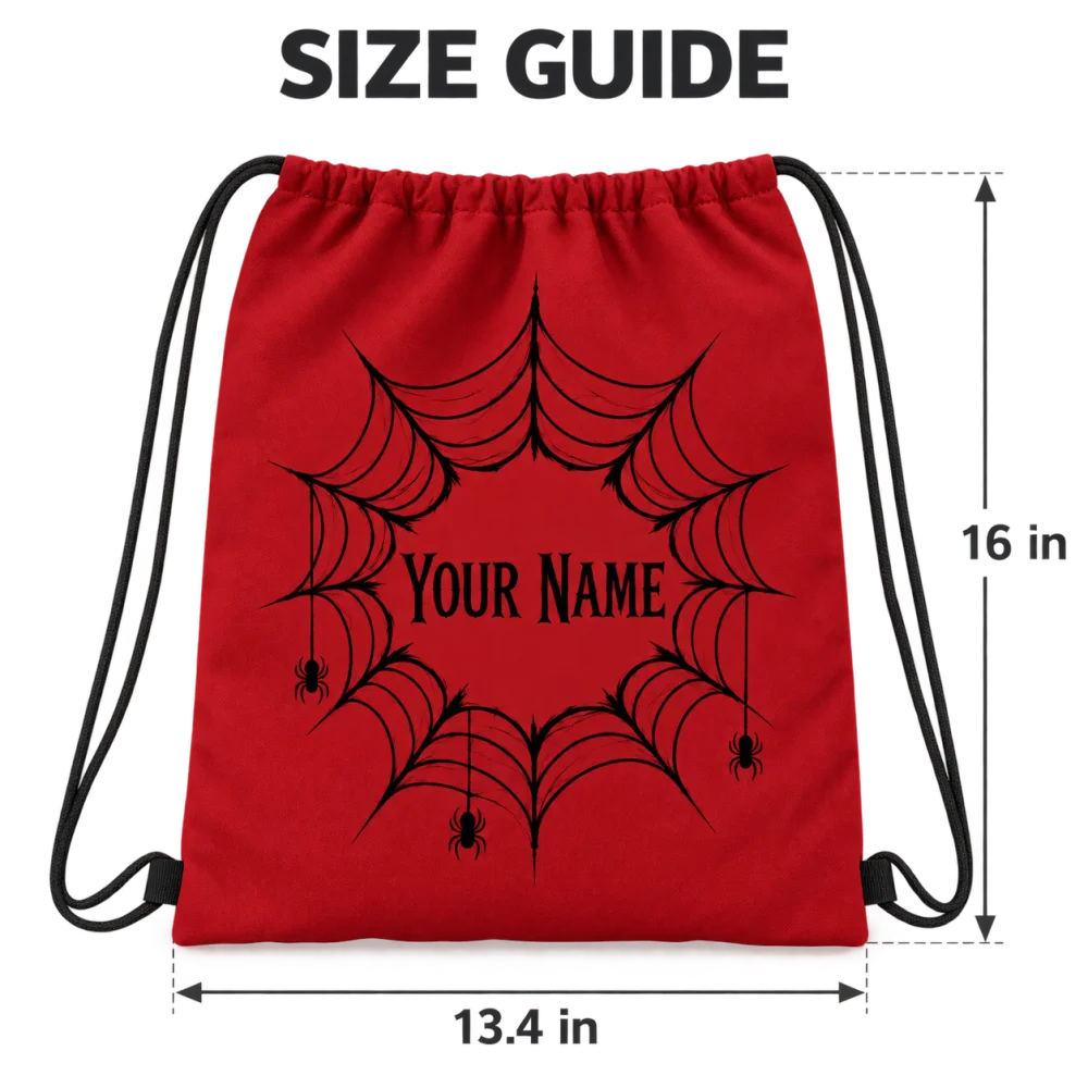 Halloween Trick Or Treat Drawstring Backpack, Personalized Custom Name Spider Web Print Sack, Lightweight Candy Carry Bag