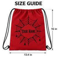 Halloween Trick Or Treat Drawstring Backpack, Personalized Custom Name Spider Web Print Sack, Lightweight Candy Carry Bag