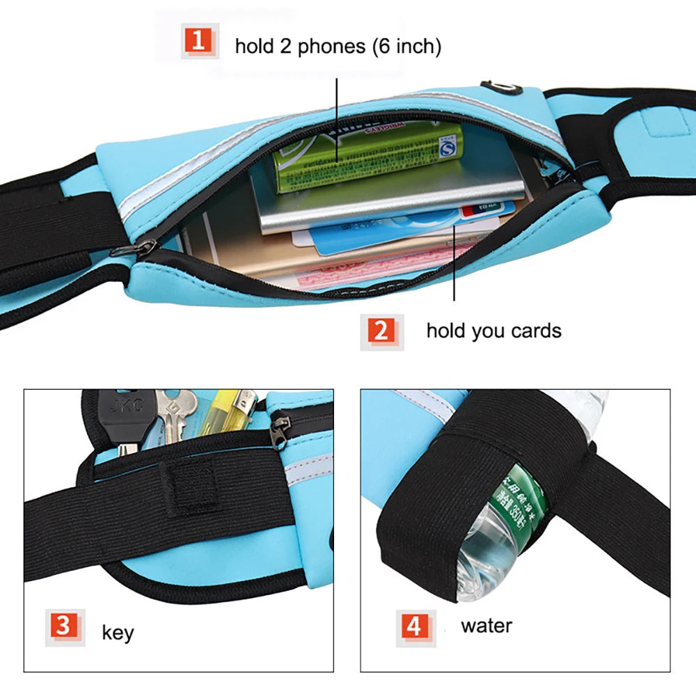 Running Belt Waist Bag Sports Fanny Pack with Water Bottle Holder Women Men Hydration Phone Holder Pouch Banana Bag