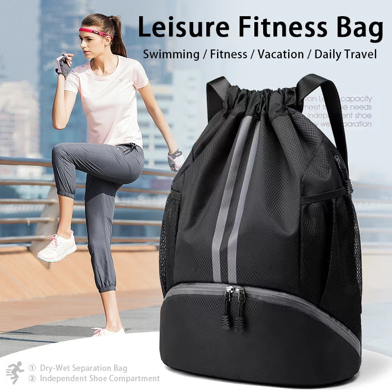 Sports Backpack Drawstring Basketball Backpack for Women&Men String Swim Gym Bag with Shoes Compartment and Wet Proof Pocket