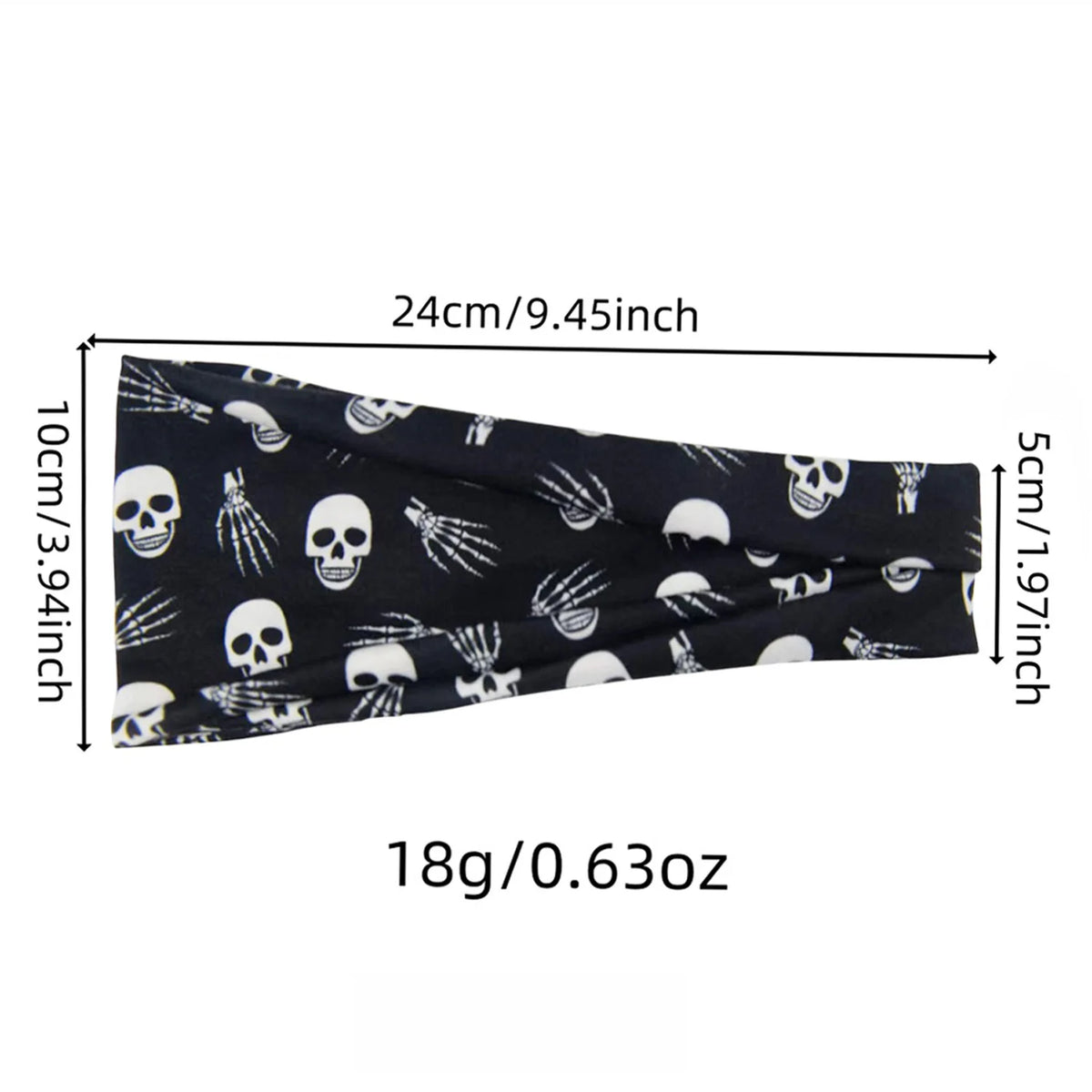 Halloween Cosplay Costume Headband Skeleton Print Yoga Fitness Party Wide Hairband Stretchy Headwrap Hair Accessory Headwear