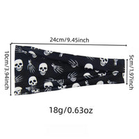 Halloween Cosplay Costume Headband Skeleton Print Yoga Fitness Party Wide Hairband Stretchy Headwrap Hair Accessory Headwear