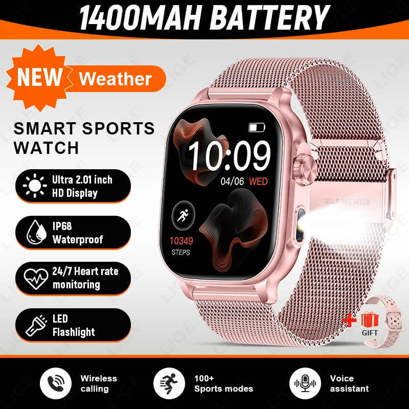 1400mAh Battery Smart Watches Women Outdoor GPS Trajectory Flashlight IP68 Waterproof Bluetooth Call Military Sports Smartwatch