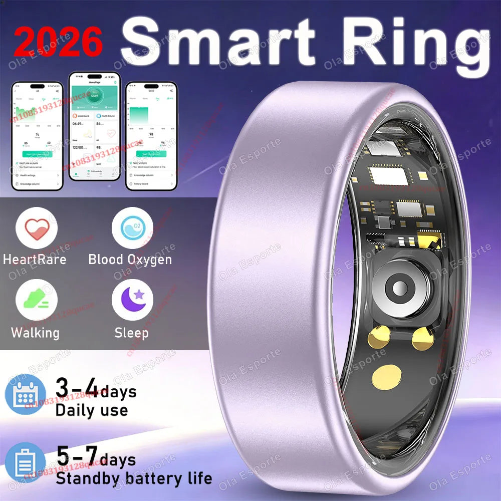 2026 Smart Ring Blood Pressure Heart Rate Sleep Monitoring Smartring IP68 & 5ATM Waterproof Multi-sport Mode Smartring Man Women