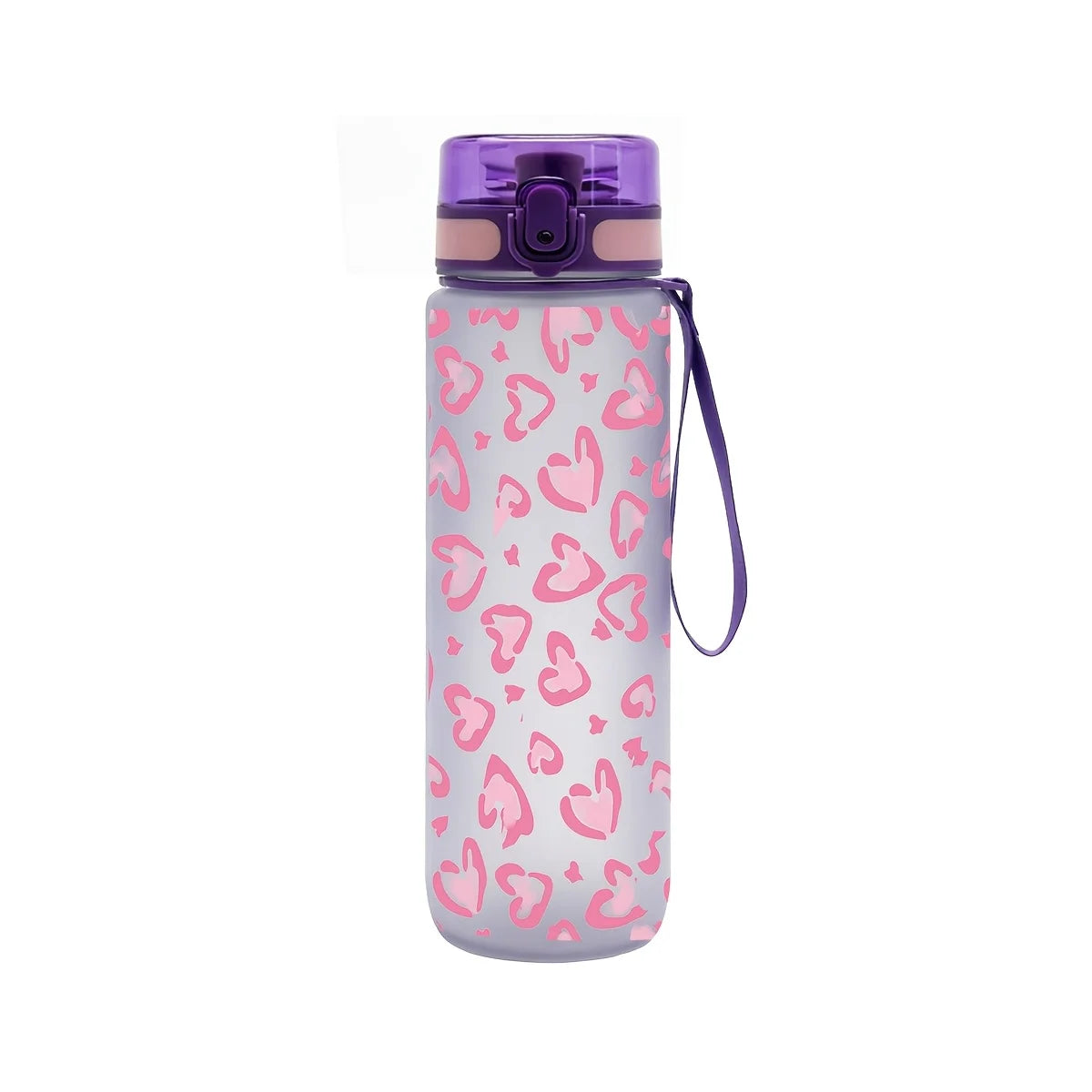 1Pc 750ml Heart Print Water Bottle, Leakproof Flip Top Sports Bottle with Lanyard, Portable Travel Gym Drinking Cup for Women Gi