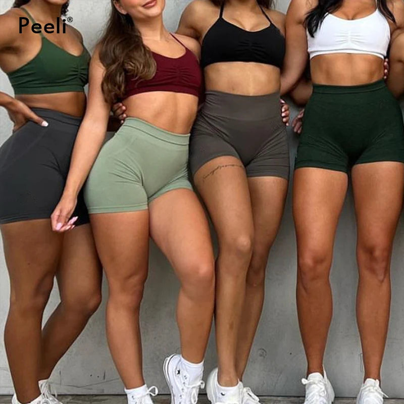 Effortless Seamless Shorts Women High Waist Workout Gym Shorts Scrunch Butt Yoga Shorts Athletic Tight Running Booty Biker Short