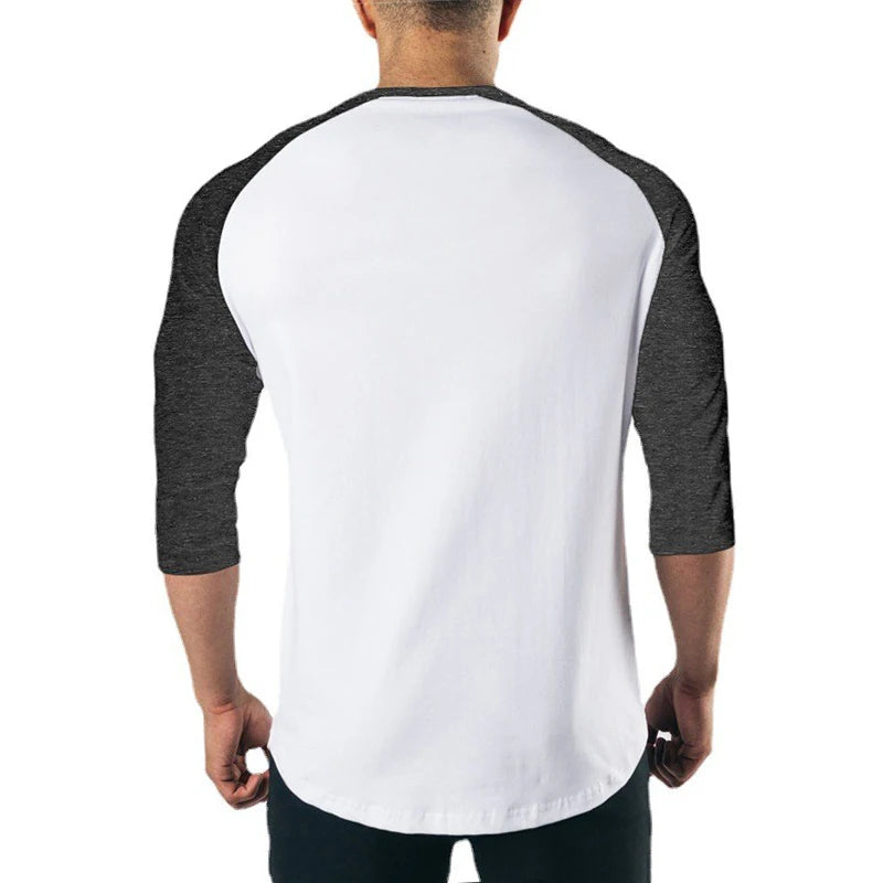 Autumn and Winter Cotton Patchwork Breathable Sweat-wicking Tops Men's Fitness Casual T-shirt Running Training Short Sleeves