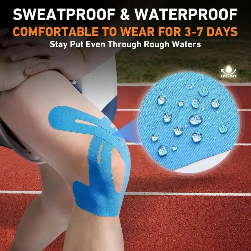 6-Pack Pre-Cut Knee Kinesiology Tape Waterproof Elastic Latex-Free No Residue Pain Relief Knee Support Sports Tape for Athletes