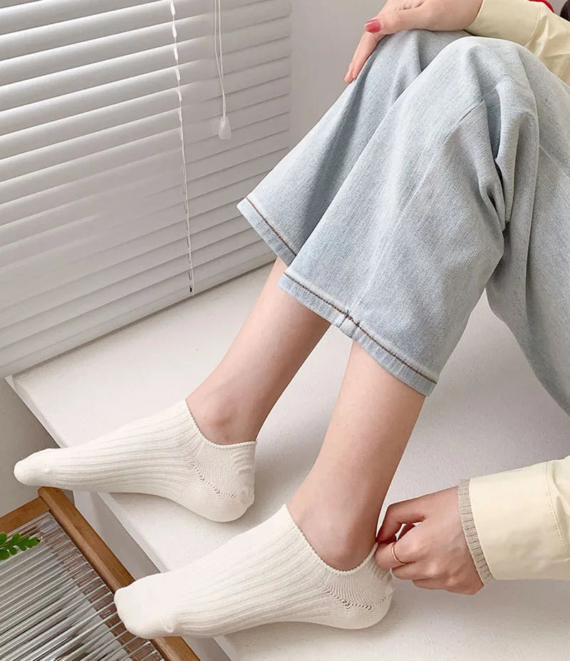 5Pairs Summer Men Women's Socks Solid Color Cotton Invisible Boat Socks Breathable Casual Low Cut No Show Socks Short Ankle Sock