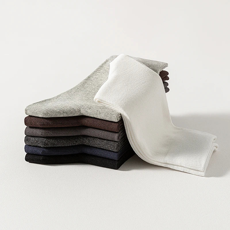5Pairs High Quality Men's Combed Cotton Socks Boneless suture New Casual Breathable Black White Business Male Long Sock EU39-45