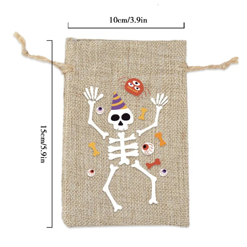 10pcs10X15cm Halloween Linen Drawstring Gift Bag Trick or Treat Party Children's Small Gifts Candy Packaging Storage Bag