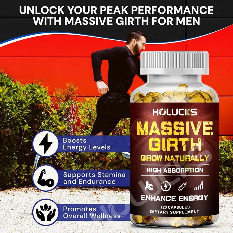 Massive Girth Capsules for Men, Testosterone Booster, Hormone Support, Muscle Growth & Strength, Size Enhancement Supplement