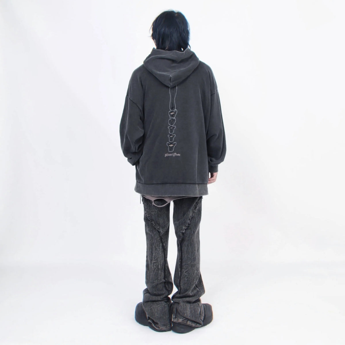 Autumn Winter Ripped Hole Skeleton Design Punk Hip Hop Hoodie Men Women High Street Vintage Oversize Hoodies
