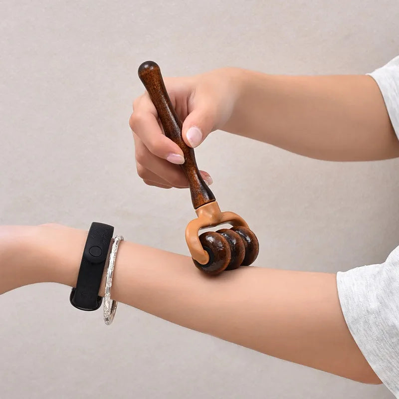 Wooden Massage Roller | Handheld Muscle Relief for Neck, Shoulders, Head | Promotes Circulation | Home & Office Use