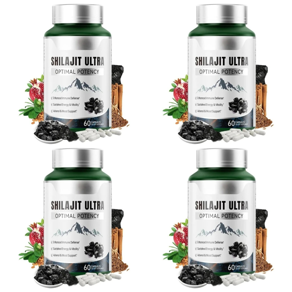 Shilajit Ultra with L-Arginine for Natural Energy and Vitality 60 Capsules Non-GMO  Endurance Stamina Antioxidant Supplement