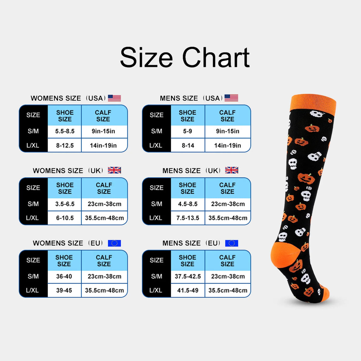 2 Pairs Funny Halloween Unisex Sports Compression Leg Socks Elastic Support Socks for Festival Daily Wear