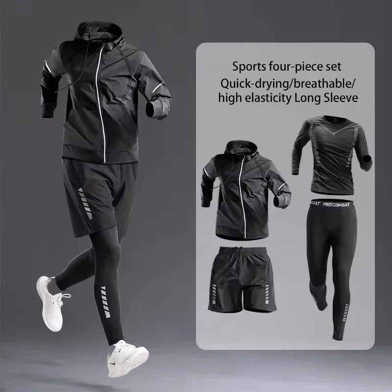 New Men's Sportswear 1-5Pcs Suit  All-Season Running Cycling Fitness Quick Drying Clothing Jogging Training Men's Track Suit Set