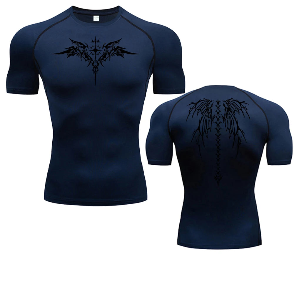 Anime Print Compression Shirt Mens Running T-Shirt Quick-Drying Fitness Sportswear Gym Sports Short Sleeve Breathable Tops