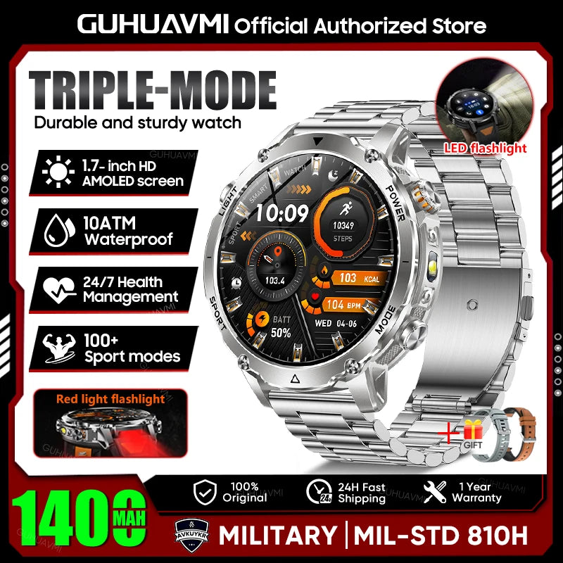 New GPS Sapphire Glass Smartwatch Business men 1.7-inch AMLED Screen Clock 1400mAh Battery 10ATM waterproof Titanium alloy Watch