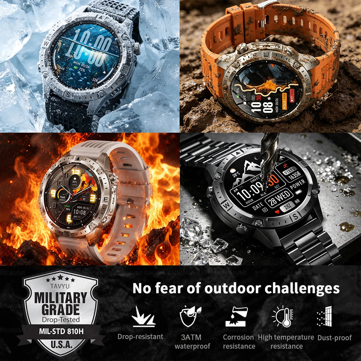 2026New Military Built-in GPS Offline Map Smart Watch AMOLED HD BT Call Compass Flashlight 3ATM Waterproof Men Sports Smartwatch