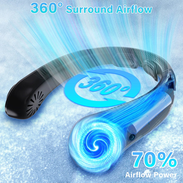 Portable Neck Fan with 5-Speed Silent Bladeless Design, Long-Lasting USB Rechargeable Cooling Device—Essential for Indoor and Outdoor Office Work, Reading, Sports, and Leisure.
