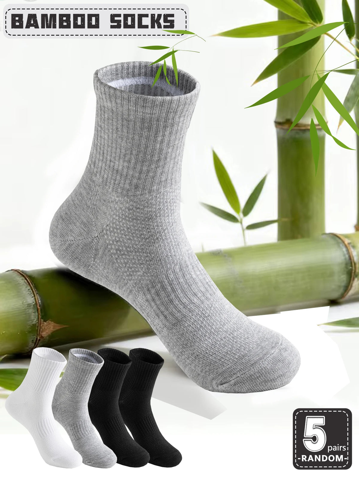 5 Pairs High-Quality Men's Bamboo Fiber Socks Breathable Mesh Spring Summer Anti-Odor Sweat-Absorbing Black Business Short Socks