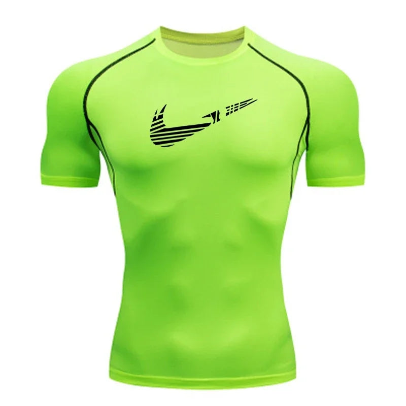 Men Compression Running T Shirt Fitness Print Tight Short Sleeve Tshirt Training Jogging Shirt Gym Sportswear Quick Dry Rashgard