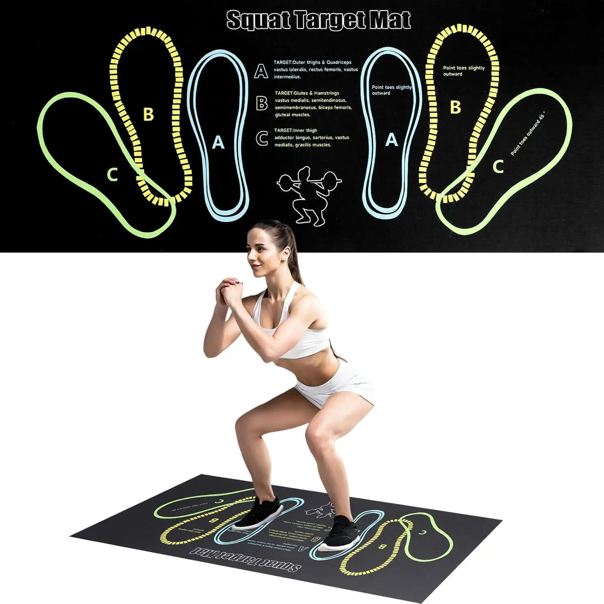 80*35CM Squat Step Position Guide Mat Multipurpose Work Out Mat Leg Muscle Targeting Training Hip Muscle Mat for Yoga Pilates