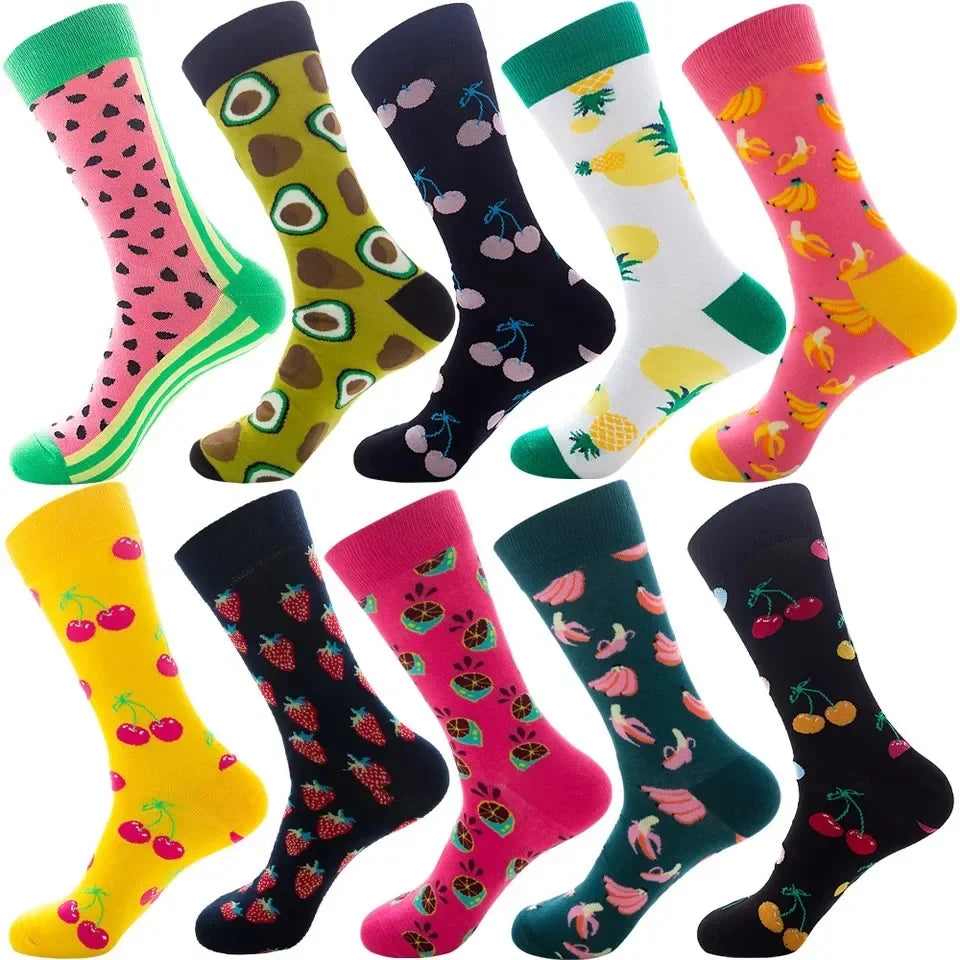 10 Pairs Lot Pack Men Women Couples Lover Socks New Arrival Rhombus Animal Christmas Cartoon Fruit Food Dot Cotton Happy Socks