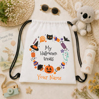 Personalized My Halloween Treats Drawstring Backpack Custom Name Kids Halloween Candy Bag Children Trick Or Treat Sack