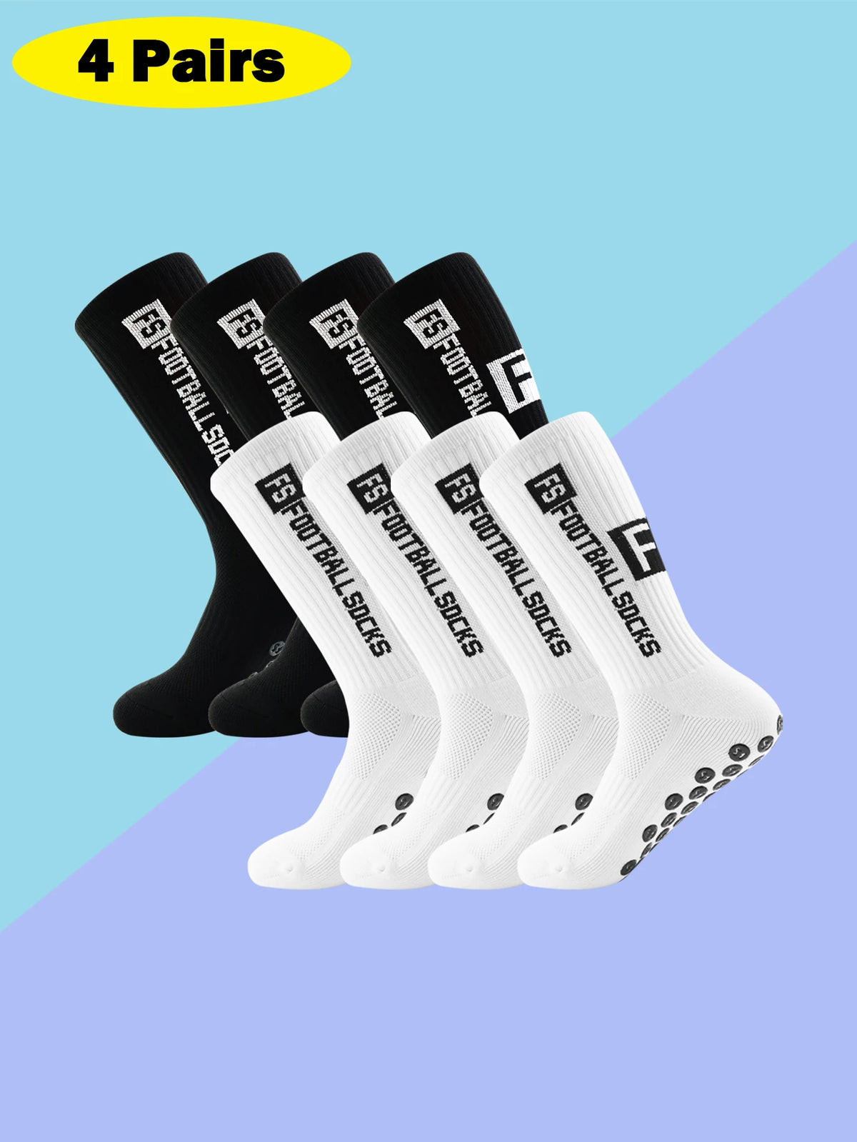 4 pairs of new FS mid tube glued football socks for sports training and competition, non slip and breathable socks