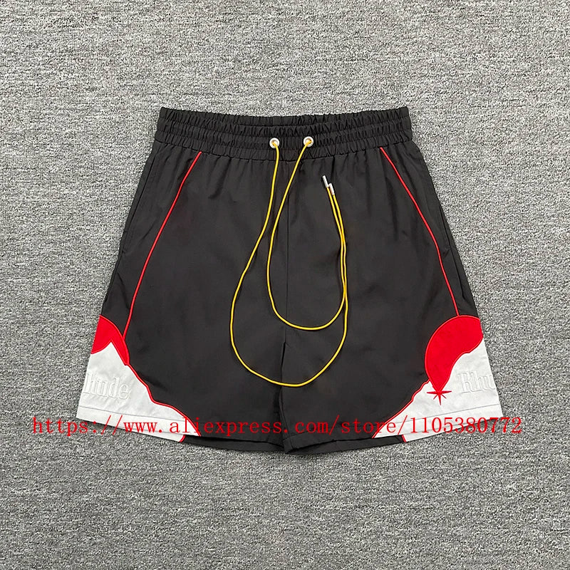 2026 Latest Style Men's Rhude Print Casual Shorts Loose Fit Nylon Drawstring High Quality Beach Sports Shorts Quick Delivery