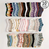 10/20 Double Mixed Vintage 3D Relief Design Women's Middle Socks Forest Plant Flowers Soft and Comfortable Casual Women's Socks