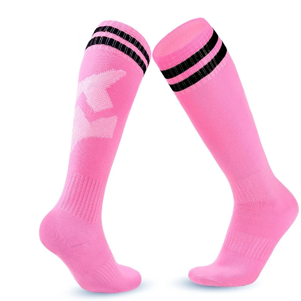 Loogdeel 1 Pair Soccer Socks Stretchy Compression Knee High Tube Socks Football Athletic Socks for Men Women Teens Kids