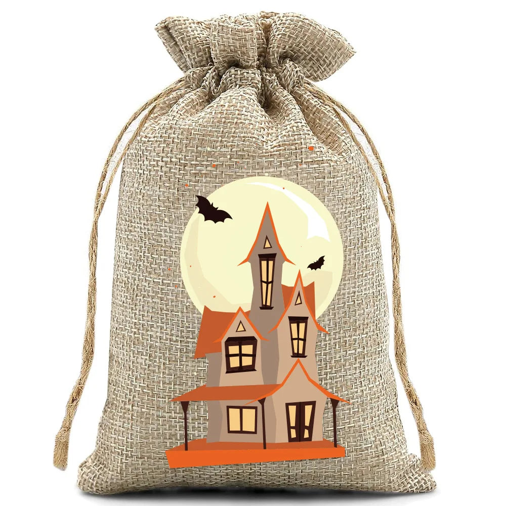 10pcs10X15cm Halloween Linen Drawstring Gift Bag Trick or Treat Party Children's Small Gifts Candy Packaging Storage Bag