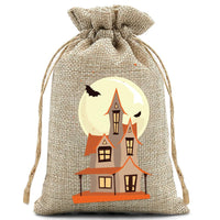 10pcs10X15cm Halloween Linen Drawstring Gift Bag Trick or Treat Party Children's Small Gifts Candy Packaging Storage Bag