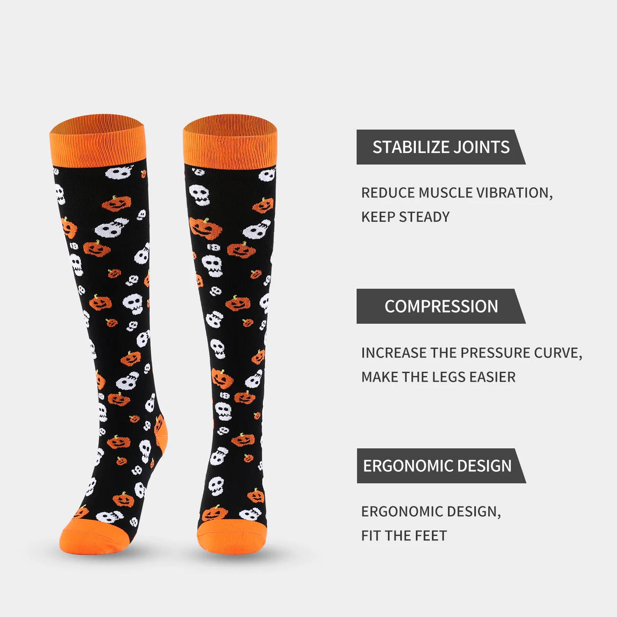 2 Pairs Funny Halloween Unisex Sports Compression Leg Socks Elastic Support Socks for Festival Daily Wear
