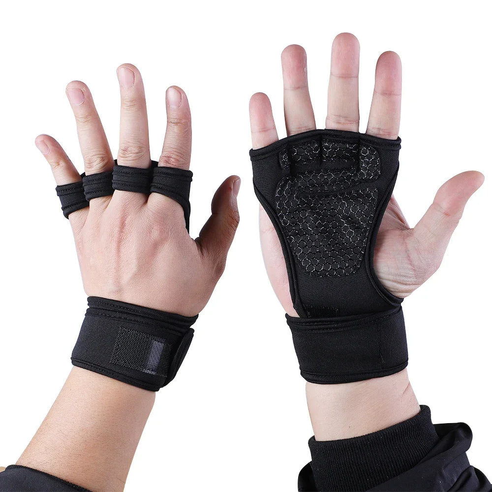 For Men Women Fitness Sports Wrist Palm Protector Gloves Anti-slip Gym Cycling Gloves Black Half Finger Weight Training Gloves