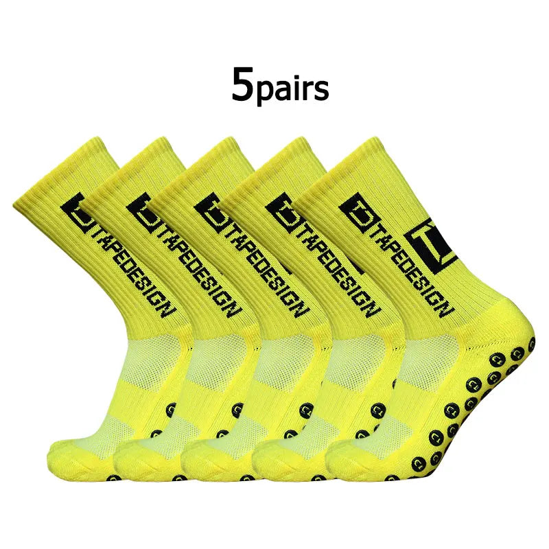 5Pairs/Lot New ANTI SLIP Tapedesign Football Socks Mid Calf Non-Slip Soccer Sport Cycling Sports Mens Sock EU38-45